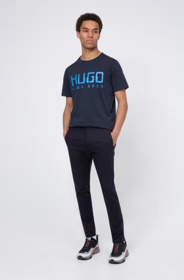 Spodnie HUGO Slim Fit Ciemny Niebieskie Męskie (Pl99428)